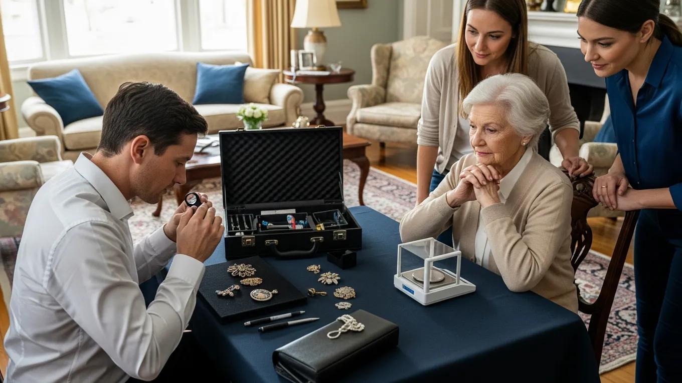 Mobile jewellery valuation in a home with executor and family member present