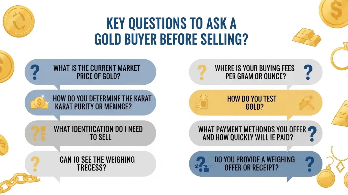 Visual representation of key questions for assessing a gold buyer