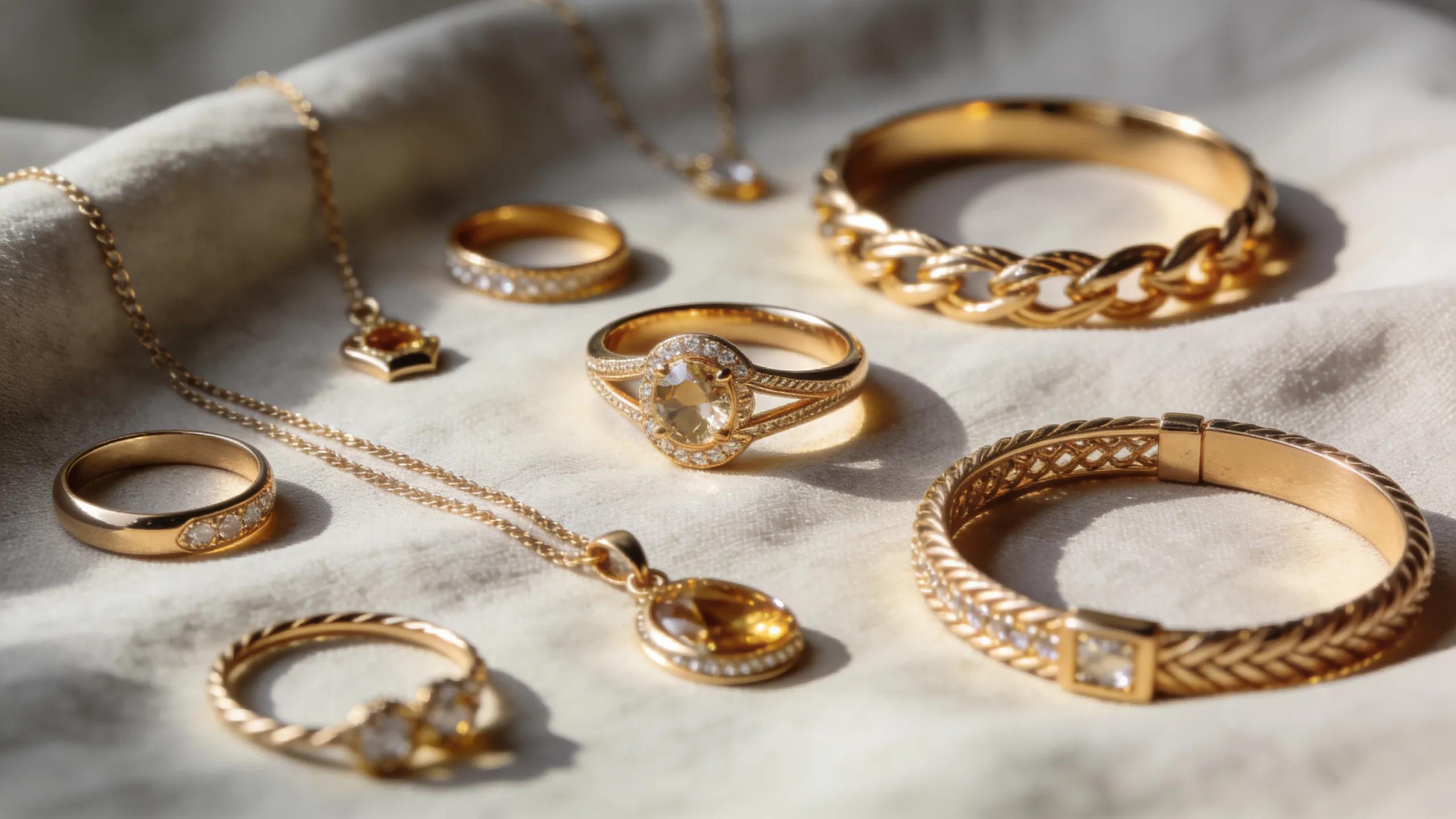 Diverse selection of gold and silver jewellery available for appraisal showcasing beautiful craftsmanship