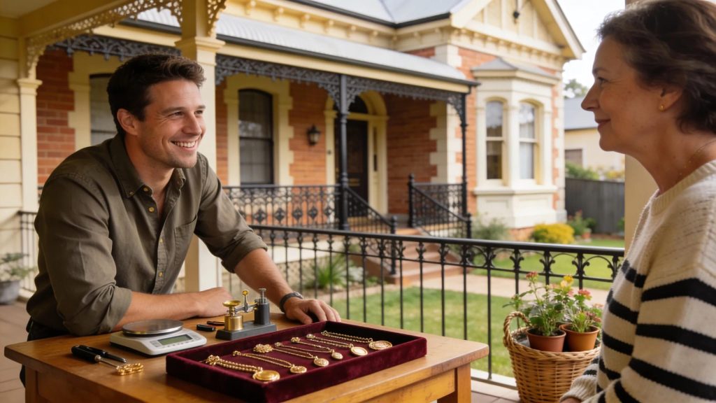 Mobile gold buyers at a heritage home in North Adelaide conducting a valuation